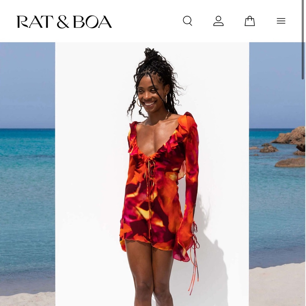 Rat & Boa Red Orange Floral-Print Mini Dress